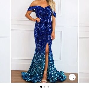 Bella & bloom boutique OMBRE SEQUIN OFF SHOULDER MAXI DRESS: ROYAL BLUE/AQUA